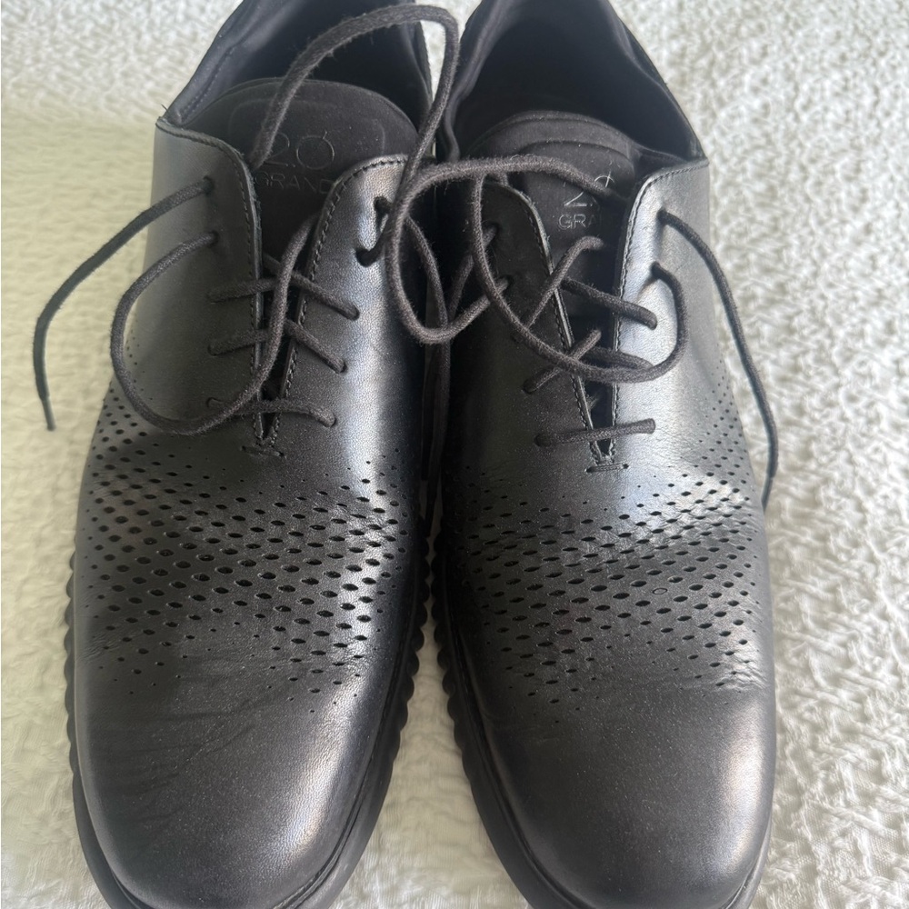 Cole Haan Black Leather Perforated Derbys